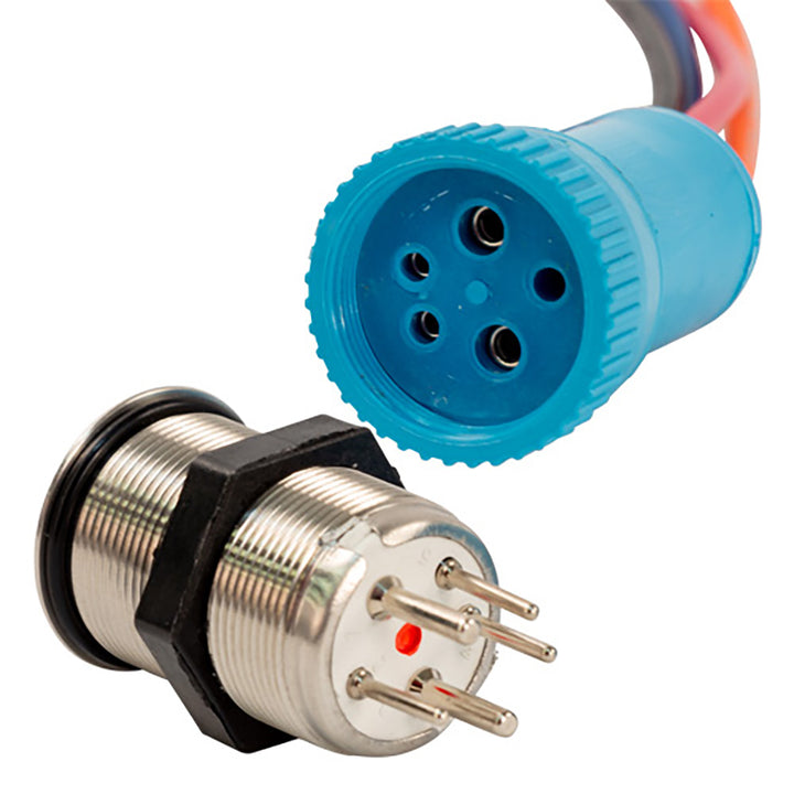 Bluewater 22mm Push Button Switch - Off/On Contact - Blue/Red LED - 1' Lead