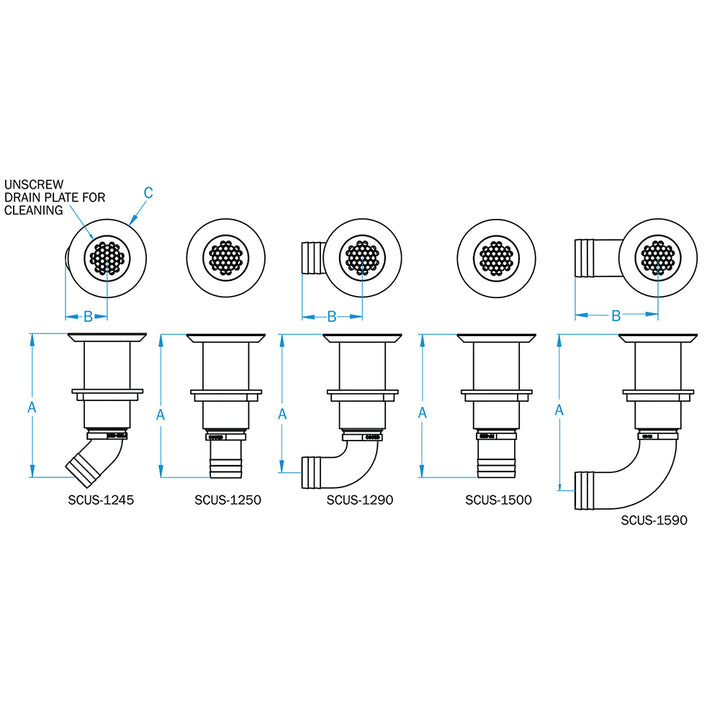 GROCO 1-1/4" Hose Barb Stainless 90 Degree Deck Drain