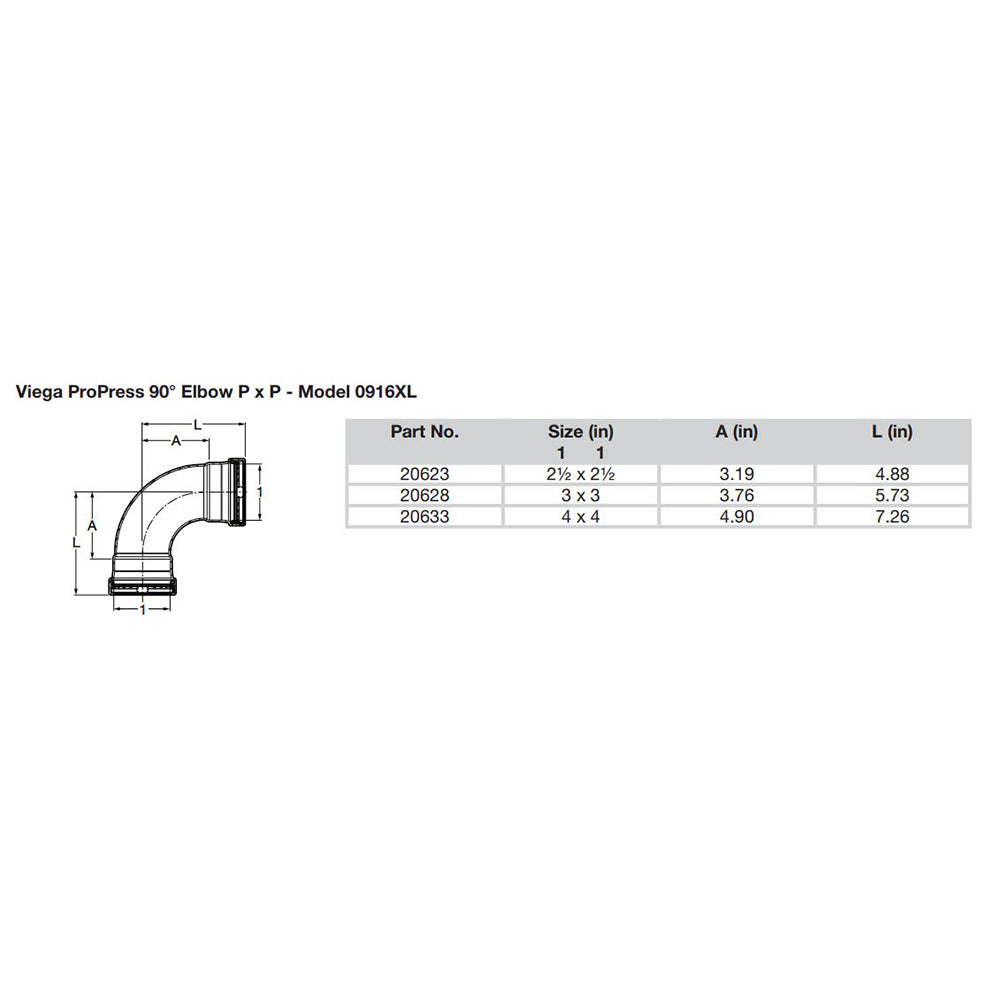 Viega ProPress 2-1/2" - 90 Copper Elbow - Double Press Connection - Smart Connect Technology