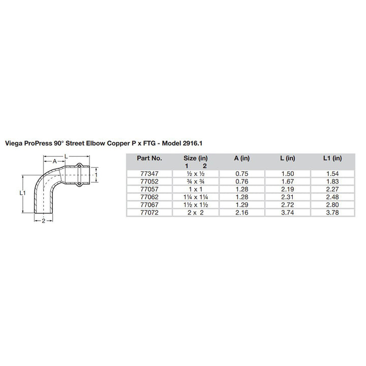 Viega ProPress 1-1/2" - 90 Copper Elbow - Street/Press Connection - Smart Connect Technology