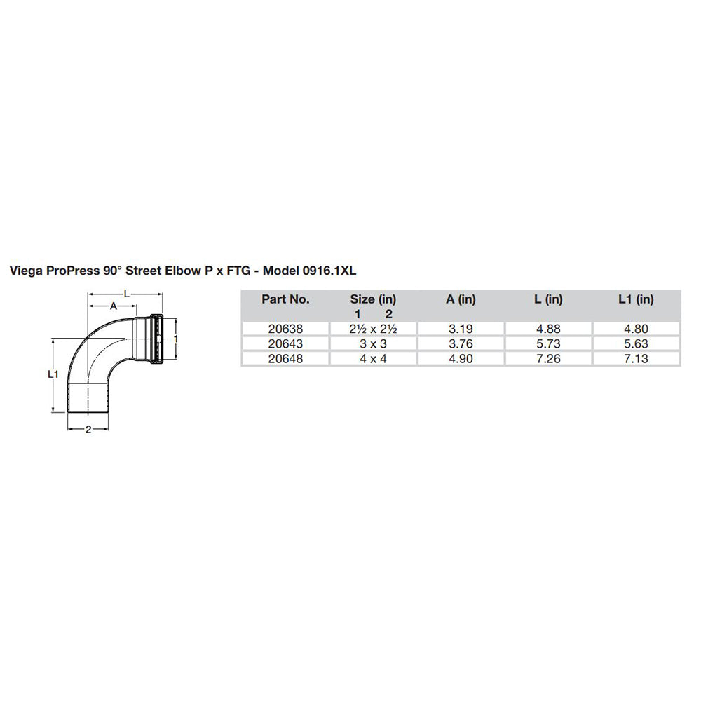 Viega ProPress 2-1/2" - 90 Copper Elbow - Street/Press Connection - Smart Connect Technology