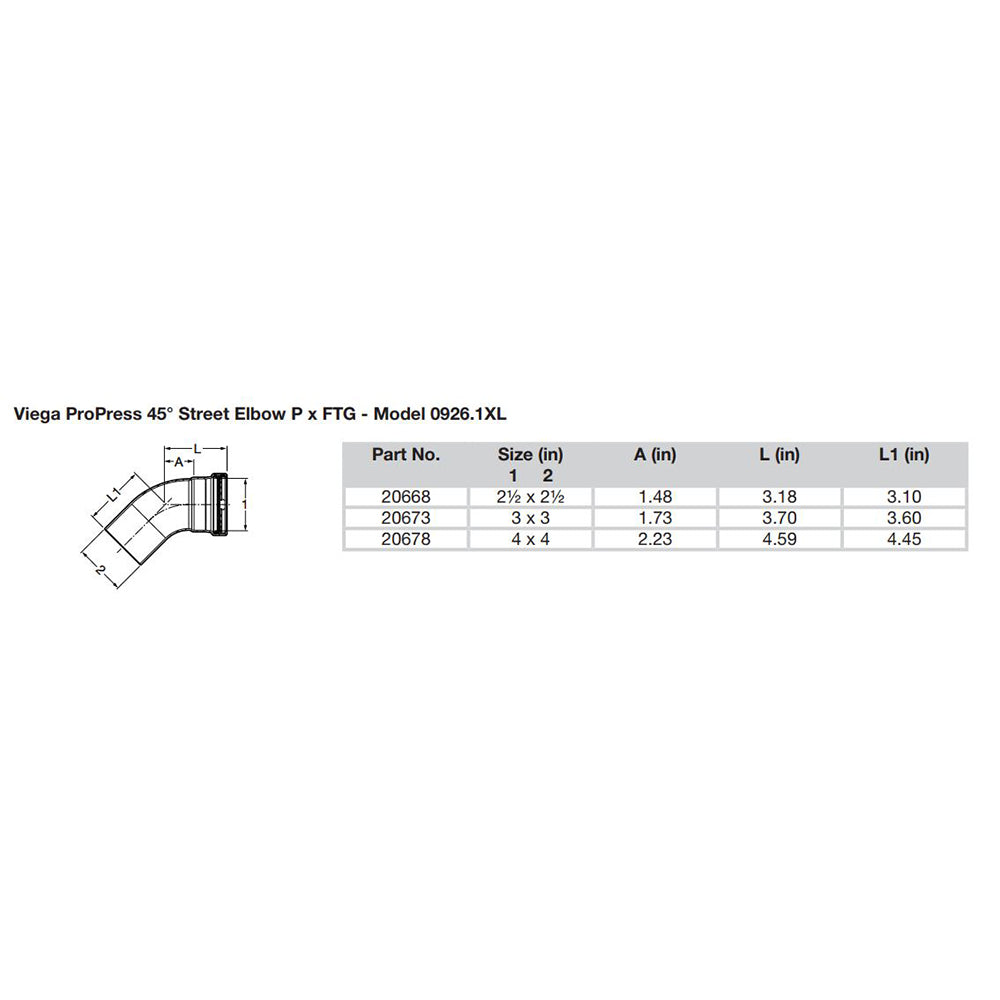 Viega ProPress - 2-1/2" - 45 Copper Elbow - Street/Press Connection - Smart Connect Technology