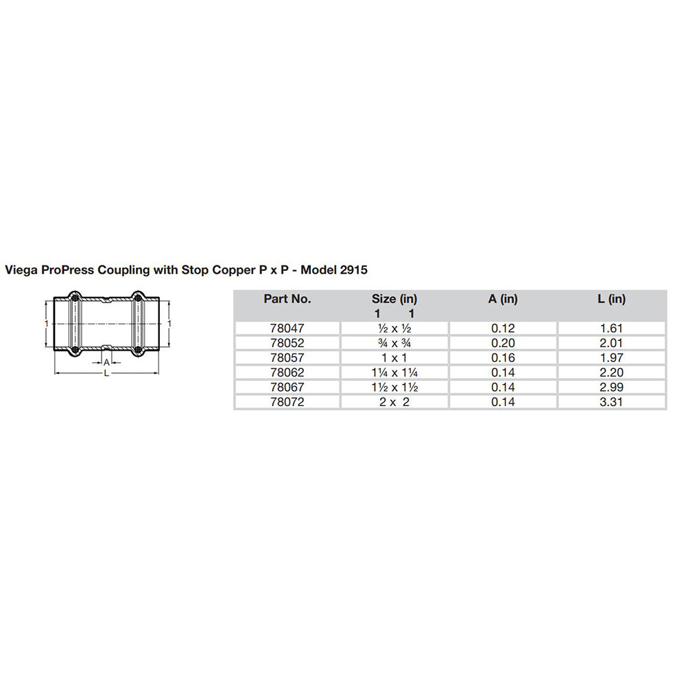 Viega ProPress 3/4" Copper Coupling w/Stop - Double Press Connection - Smart Connect Technology