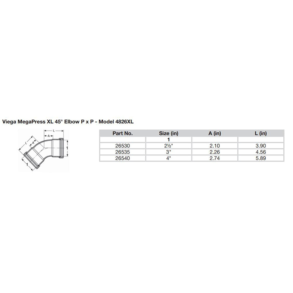 Viega MegaPress 2-1/2" 45 Carbon Steel Elbow w/FKM - Double Press Connection - Smart Connect Technology