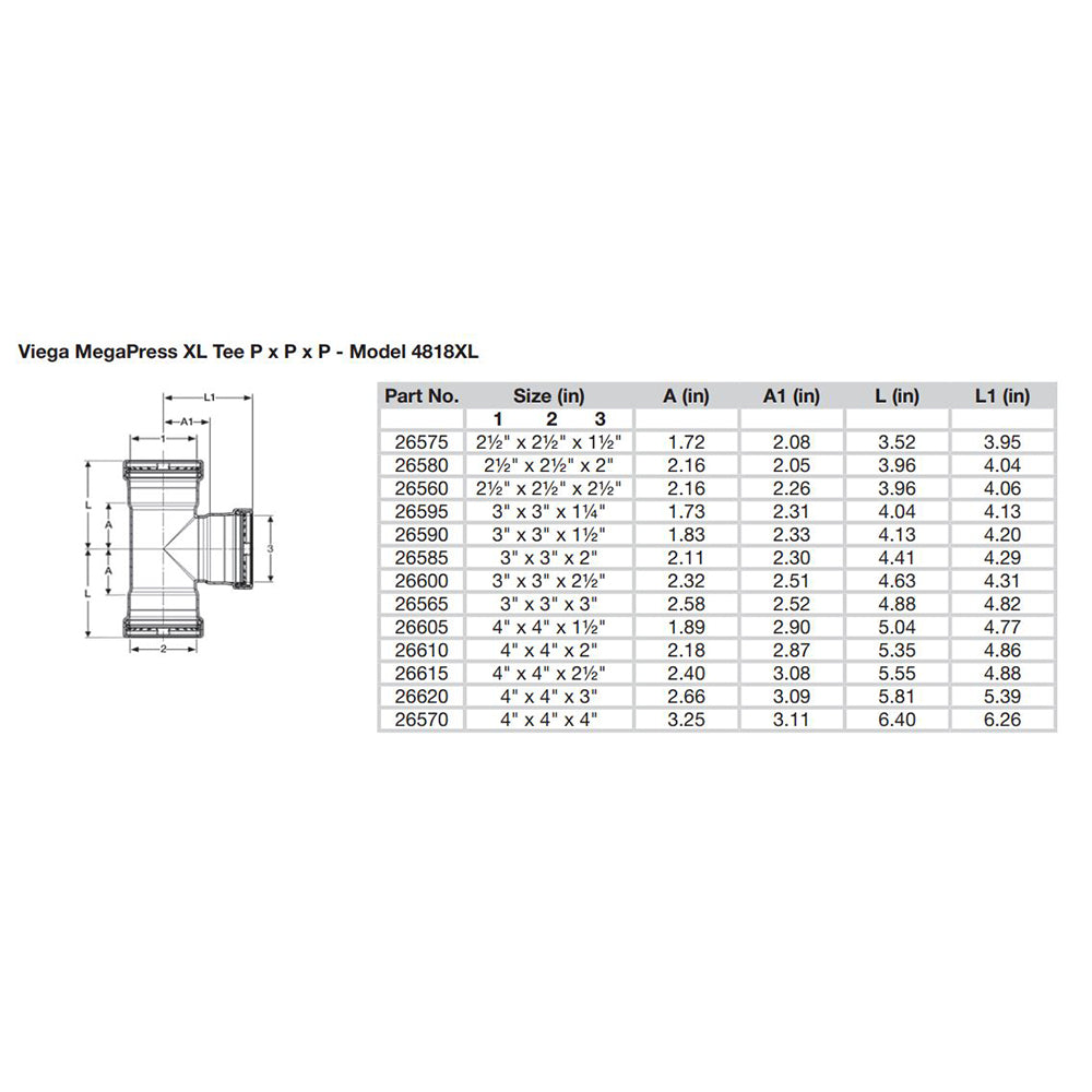 Viega MegaPress 3" Carbon Steel Tee w/FKM - Triple Press Connection - Smart Connect Technology