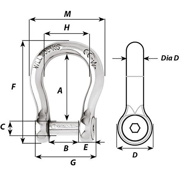 Wichard Self-Locking Allen Head Pin Bow Shackle - 12mm Diameter - 15/32"