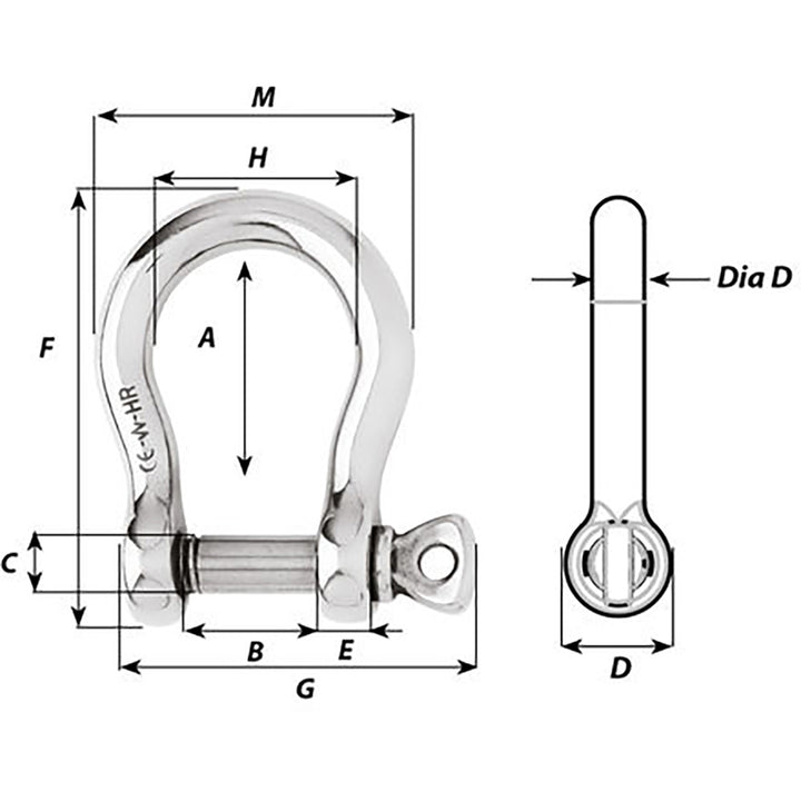 Wichard HR Bow Shackle - 8mm Pin Diameter