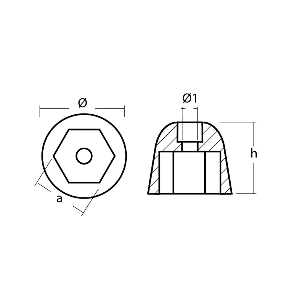 Tecnoseal Zinc Sidepower - Sleipner Propeller Nut Anode