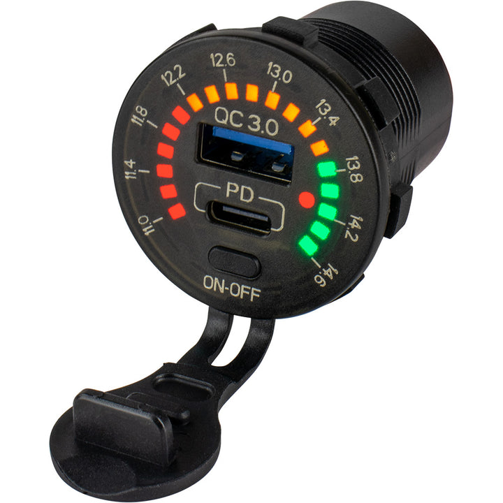 Sea-Dog Round Rainbow Voltmeter w/USB  USB-C Power Socket